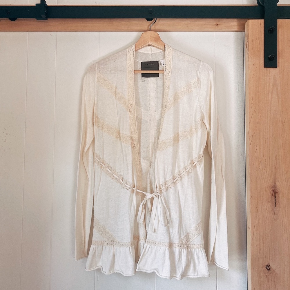 Anthropologie Guinevere Lace Beige Cotton Cardigan